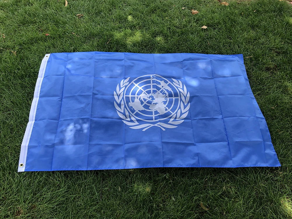 Bandera de SKY UN, 90x150cm, bandera nacional de la UN, material de poliéster, banderas colgantes de las Naciones Unidas para decoración - imagen 2