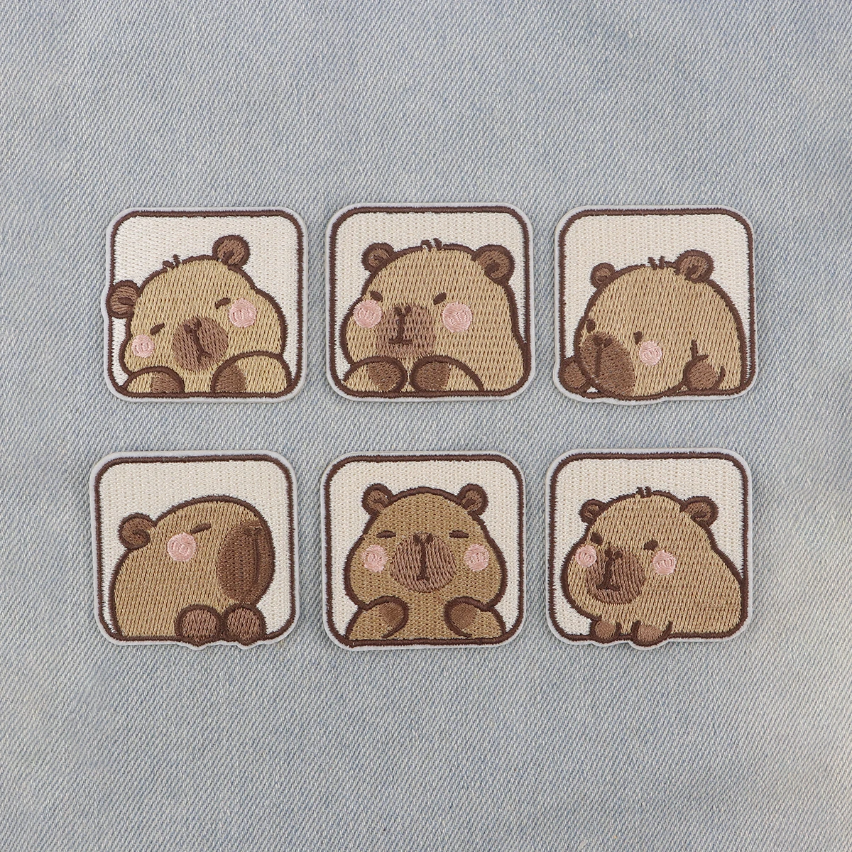 Parche bordado de capibara bonito de dibujos animados, parches para planchar con animales marrones para ropa, parches adhesivos para ropa, insignias para coser DIY - imagen 4