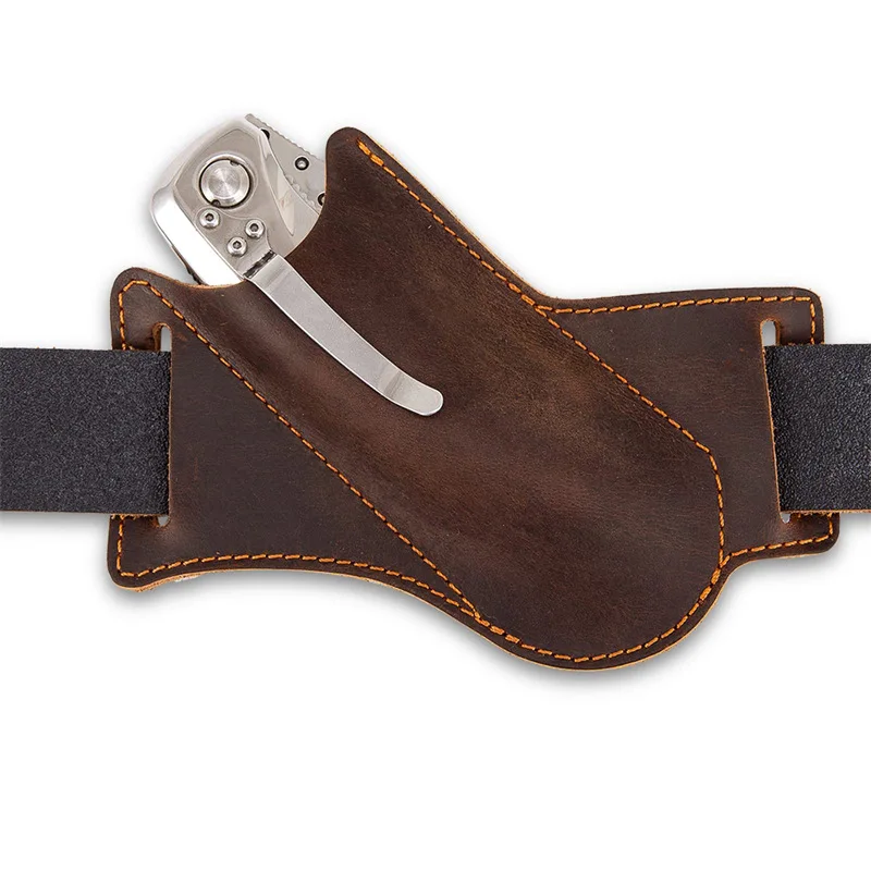 Fundas para cuchillos de cuero, soporte para cuchillos plegables, cinturón de supervivencia, bolsa con Clip, cuchillo plegable, paquete de cubierta de cuero antiarañazos, 1 ud. - imagen 5