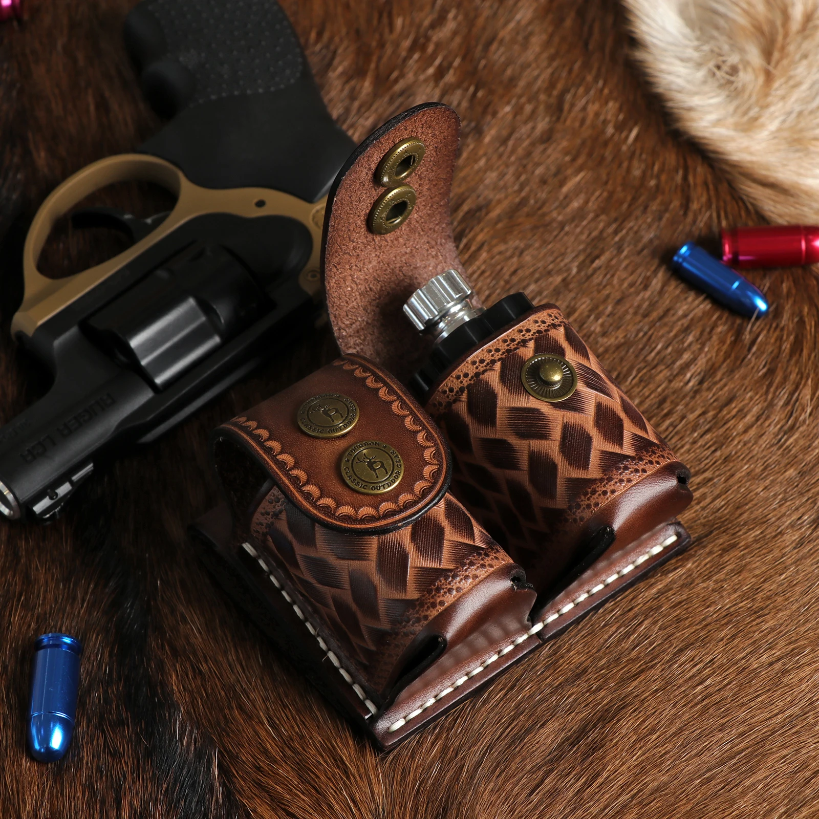 Tourbon-bolsa para cargador de doble velocidad para caza, estuche para cargador de velocidad de tiro, soporte Universal de cuero para cargador de velocidad, se adapta a.38/.357 - imagen 3