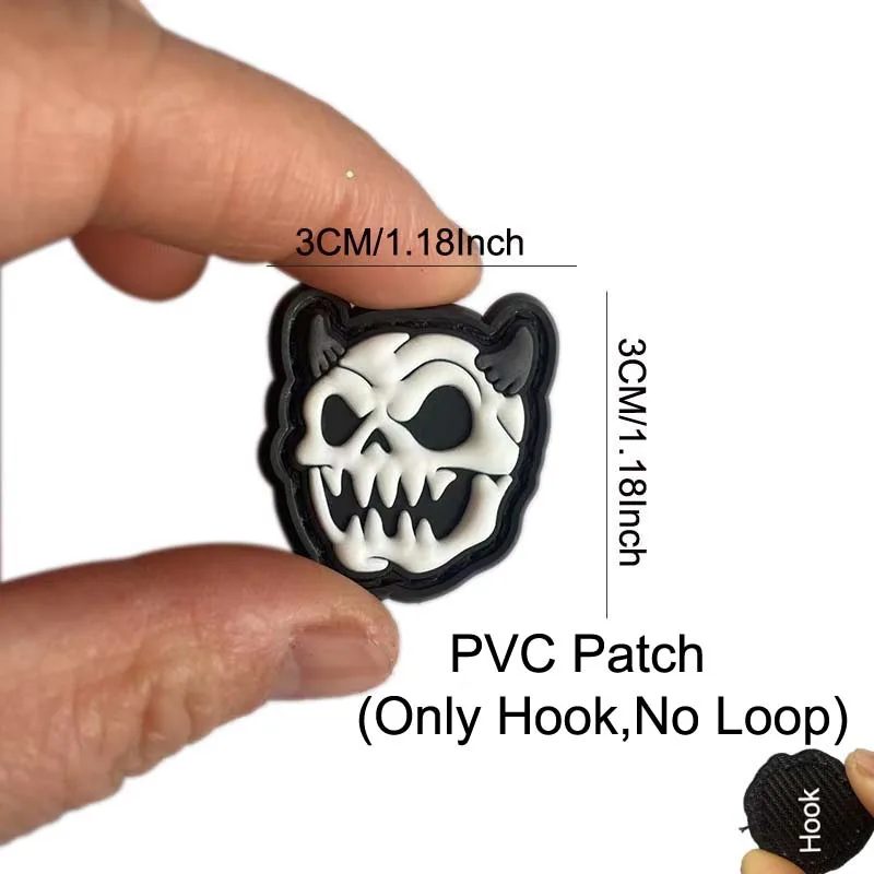 Mini parches tácticos para mochila de goma de PVC 3CM /3D con gancho, divertido cráneo de calabaza, pegatinas de insignia fósil de dinosaurio, parche masculino - imagen 5