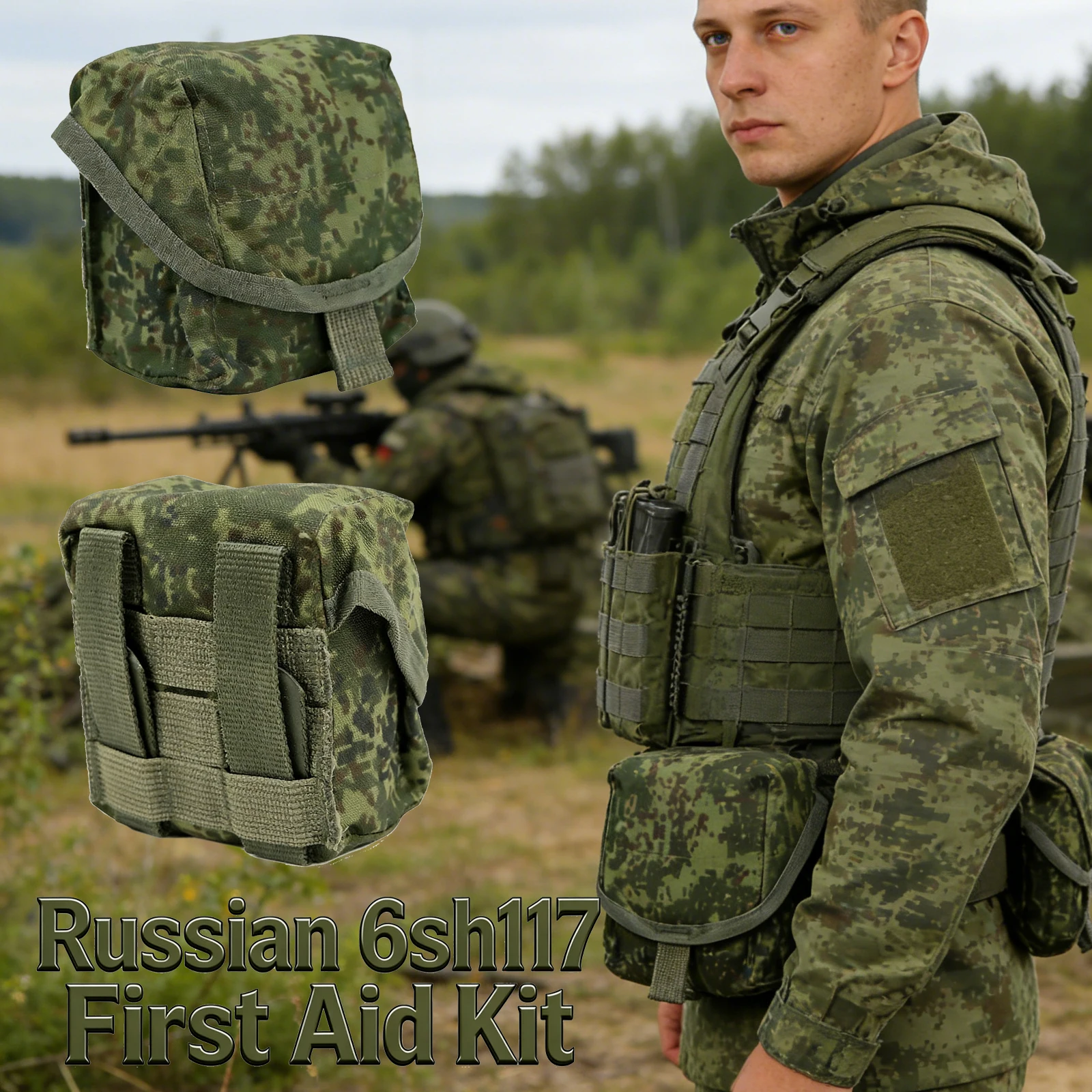 Bolsa de Primeros Auxilios Táctica Individual EMR 6sh117 Original Rusa con Dos Compartimentos Separados para Cinturón o Chaleco de Combate