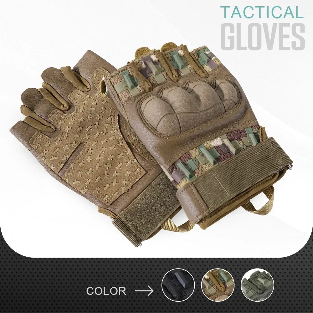 Guantes sin dedos para hombre, tácticos, transpirables, medio dedo, deportes, ciclismo, tiro, trabajo, equipo de protección al aire libre - imagen 2