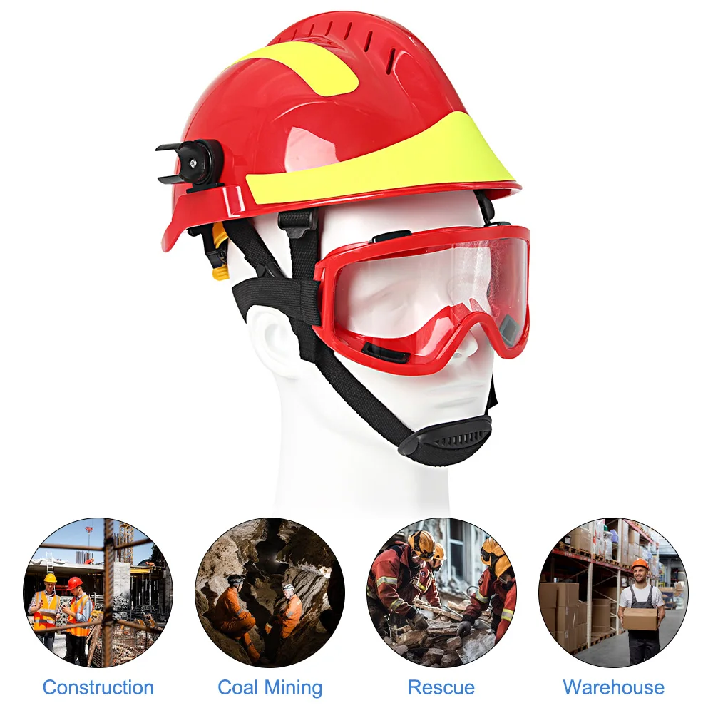 Casco de rescate de emergencia, cascos de seguridad reflectantes para bomberos con gafas, soporte para linterna, casco ABS para construcción de rescate forestal - imagen 3