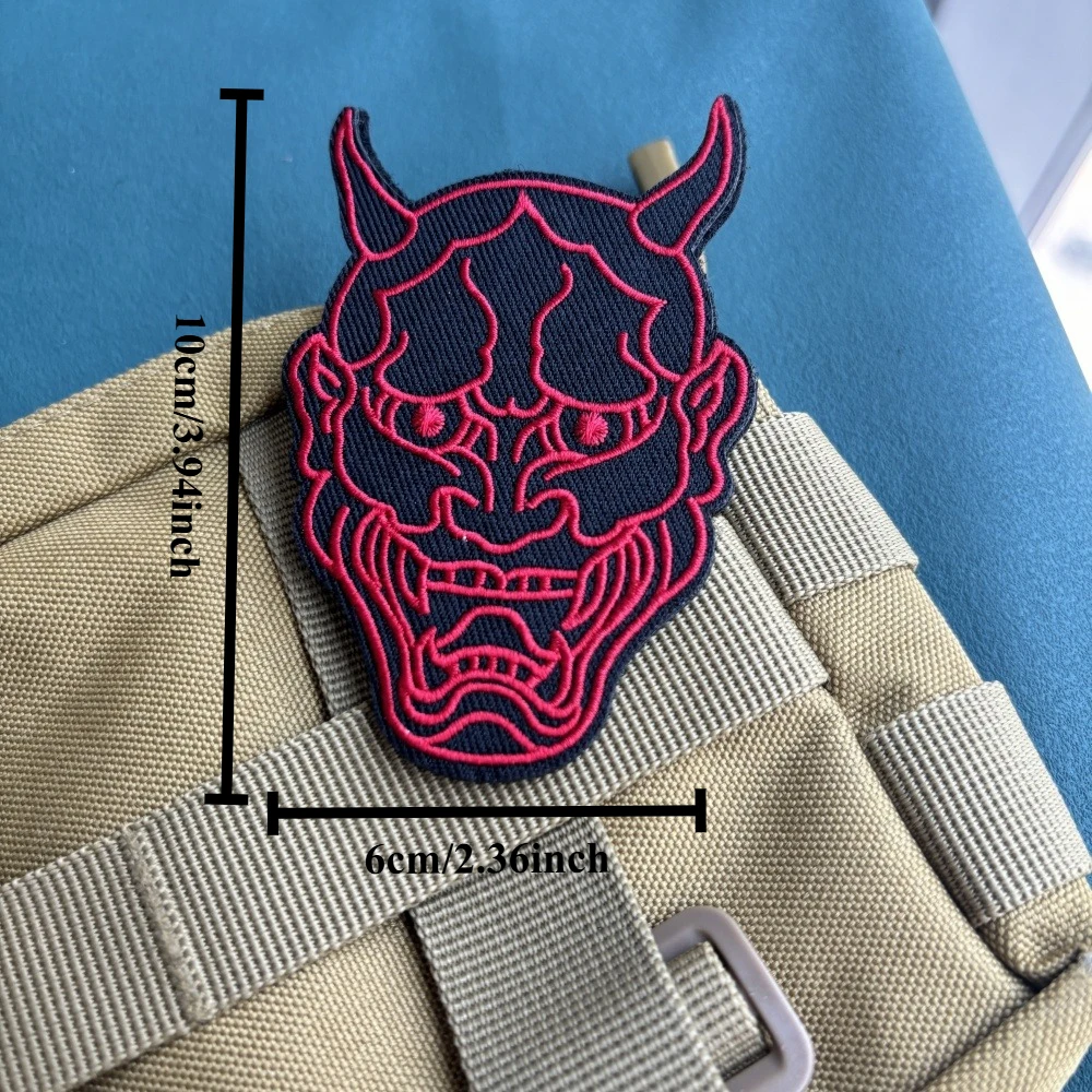 Parche táctico "Demon", parche bordado con máscara de fantasma rojo para mochila, gancho y bucle, brazalete, insignia de moral militar, pegatinas para sombrero - imagen 2