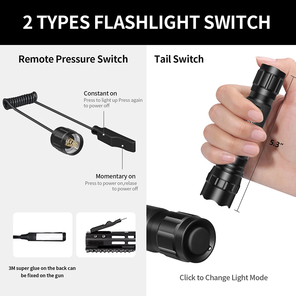 Linterna táctica de 1200 lúmenes, luz roja/Verde/blanca P9 con interruptor de presión, para arma de caza - imagen 5