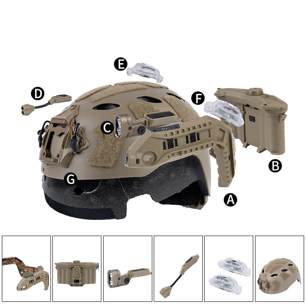 Conjunto de casco SF con riel ARC integrado con módulo táctico