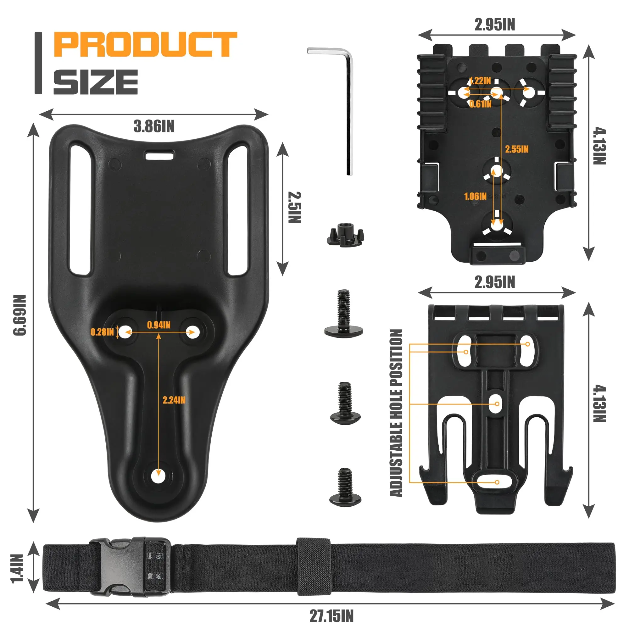 Kit de sistema de bloqueo rápido táctico QLS con placa receptora de horquilla con cinturón de 2 ", correa elástica para pierna y funda con bolsa magnética, adaptador de 2,25" - imagen 5