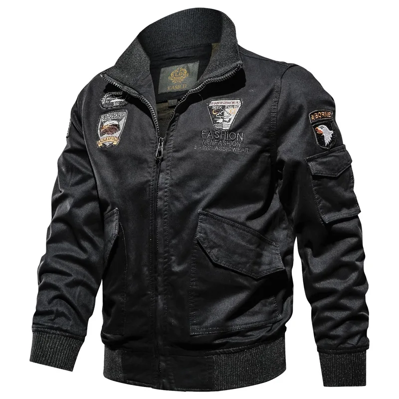 Chaquetas Bomber militares para hombre, abrigos tácticos bordados de cuello alto, chaquetas de carga de piloto de avión, otoño y primavera - imagen 3