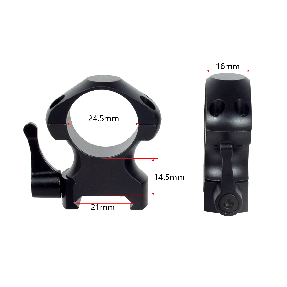 2 unids/pack anillos de alcance de acero de liberación rápida perfil bajo medio alto para riel Picatinny de 20mm 25,4mm 30mm accesorios para Rifle de caza - imagen 5