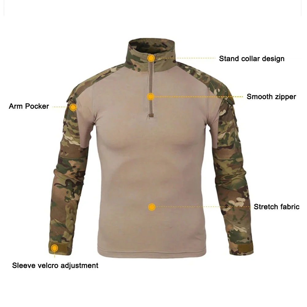 Camisetas de senderismo de entrenamiento táctico al aire libre para hombre, camisa de escalada de manga larga de camuflaje de caza, ropa deportiva transpirable - imagen 3