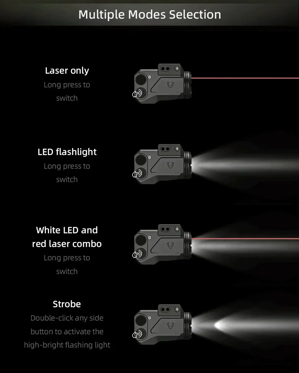Victoptics Linterna Táctica LED con Láser Rojo o Verde, Combo Mini Potente 500 Lúmenes, 3 Niveles de Brillo para Patrulla y Caza - imagen 5