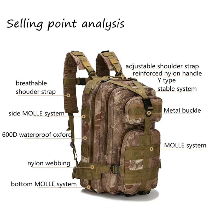 Mochila táctica de combate al aire libre, bolsa de gran capacidad para caza, senderismo, Camping, escalada, mochilas deportivas Molle - imagen 4