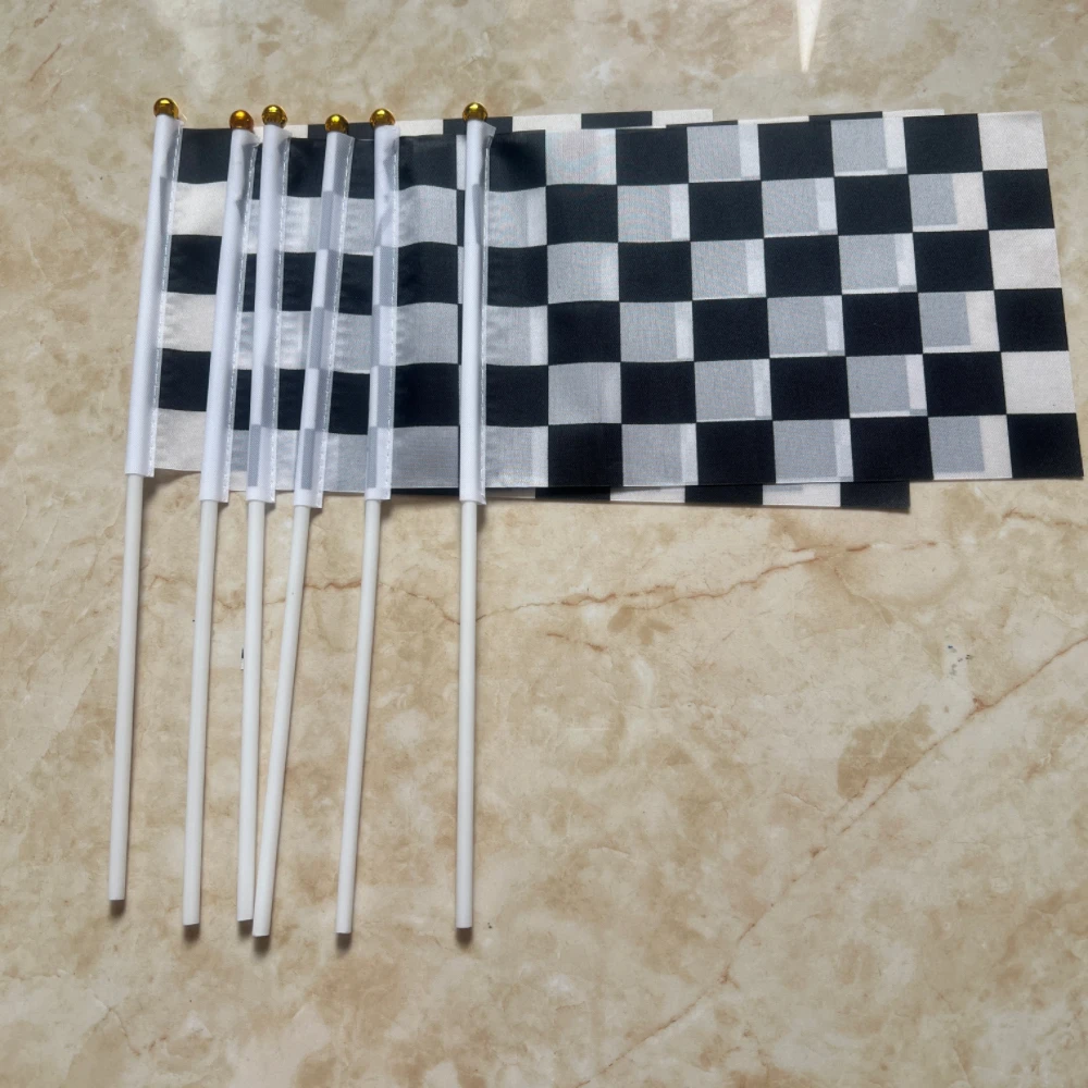 Bandera de carreras F1 a cuadros en blanco y negro, 14x21cm, banderas de señal de mano con bandera a cuadros de alta calidad - imagen 2