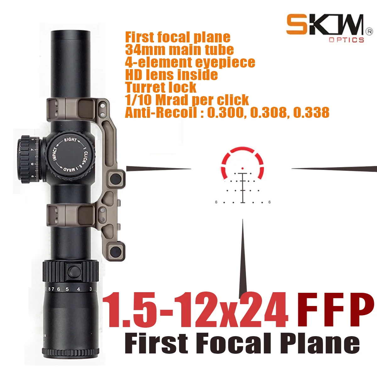 SKWoptics Mira telescópica para rifle con montura CNC y retícula táctica - imagen 5