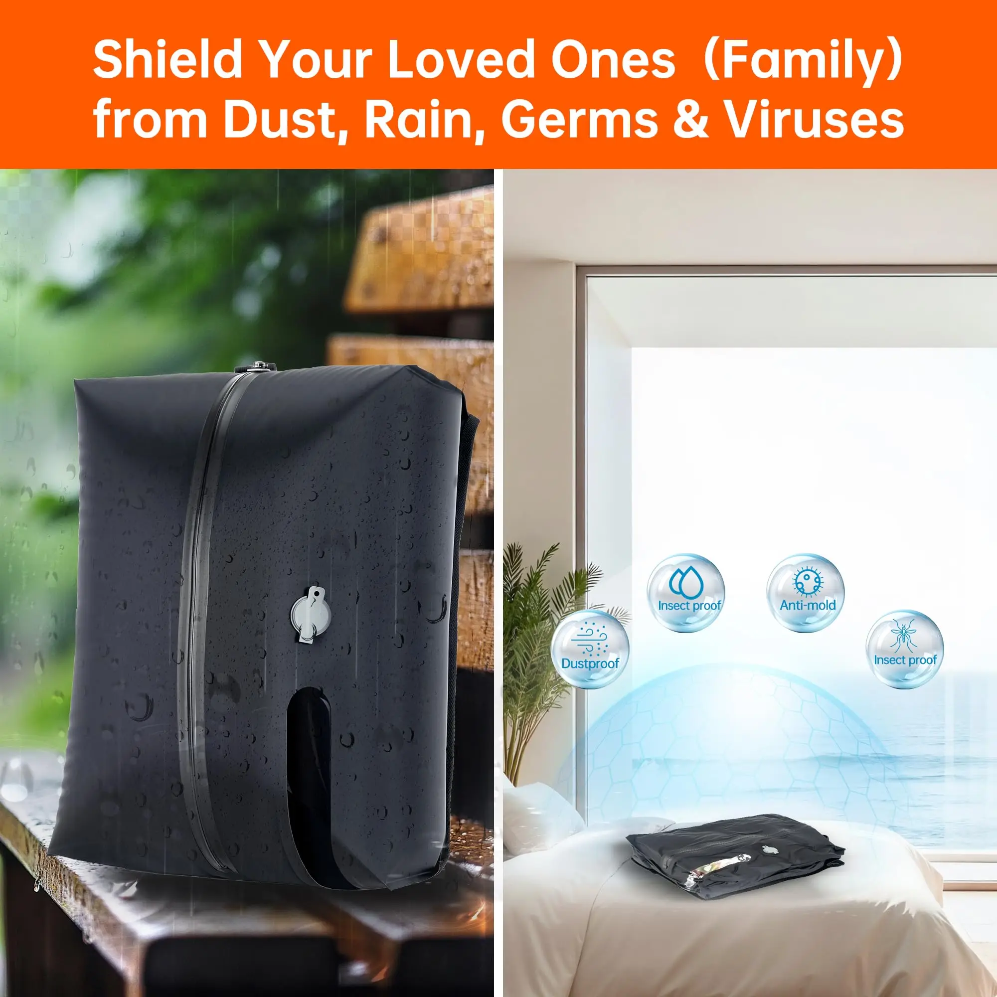 Bolsa de vacío de TPU para equipaje con bomba, bolsas reutilizables de nailon laminado 72D para ahorrar espacio, viaje con cremallera impermeable IP67 y bomba USB - imagen 4