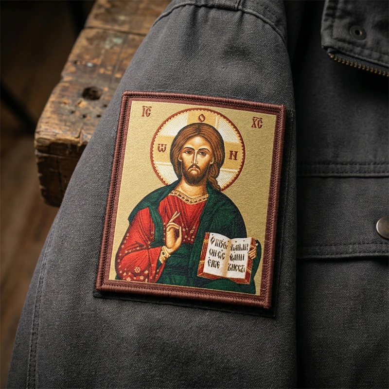 Parche táctico religioso icono ortodoxo de Jesucristo gancho-bucle - imagen 3