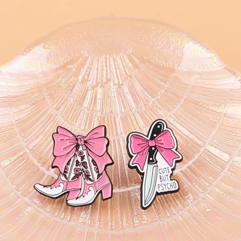 2 uds botas de vaquero Pin esmaltado Pin de solapa broches de lazo para mujer decoración de ropa alfileres de Metal mochila sombrero insignia Accesorios