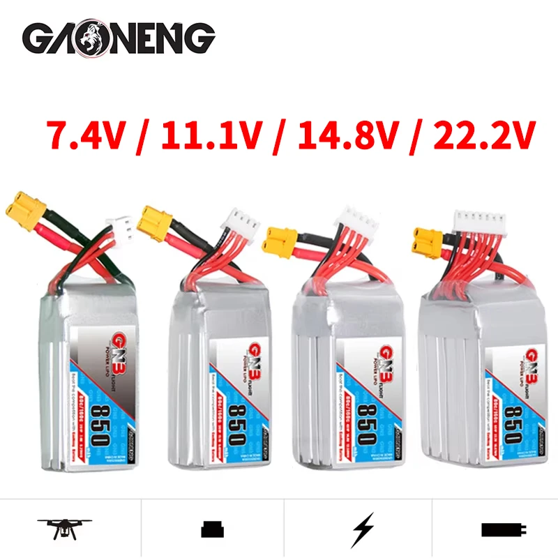GNB 2S 3S 4S 6S 850mAh 80C LiPo batería para helicóptero Quadcopter FPV piezas de drones 7,6 V 11,1 V 14,8 V 22,2 V batería recargable