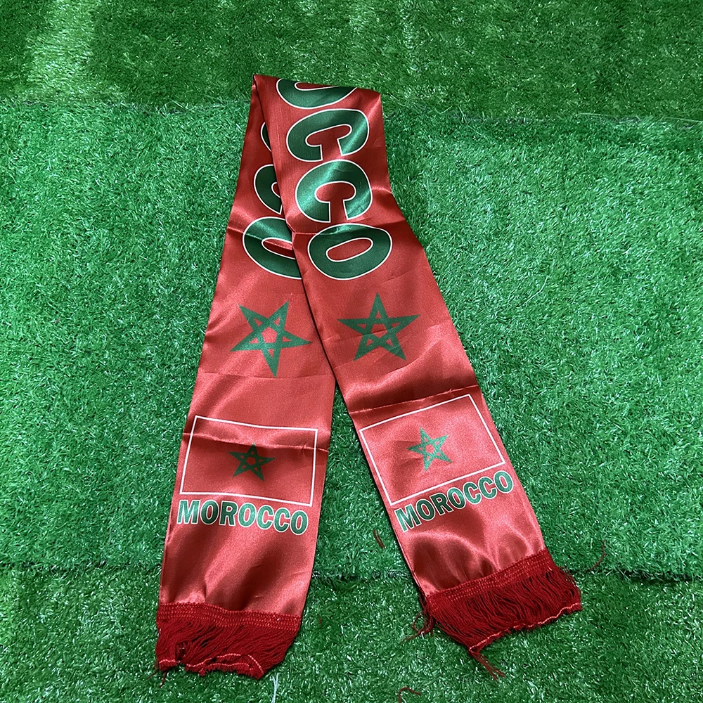 Bufanda Bandera de Marruecos Sky Flag 2026, 14x135cm, Impresión a Doble Cara, Satén, con Borlas, Ideal para Fútbol, Deportes y Eventos - imagen 3