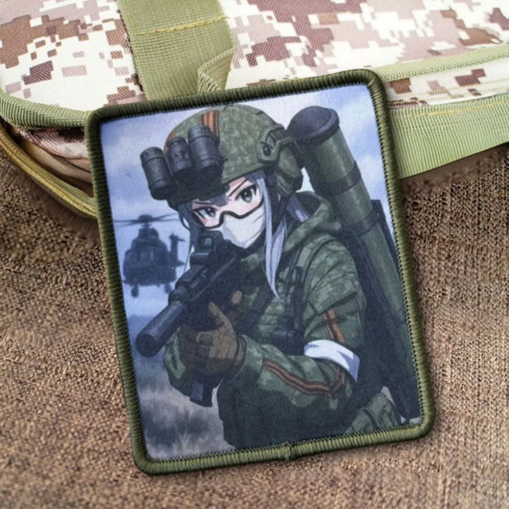 Parches de Meme de Chica de Anime, parche de gancho y bucle, brazalete moral, insignia de moral del ejército militar, pegatinas tácticas para mochila - imagen 4
