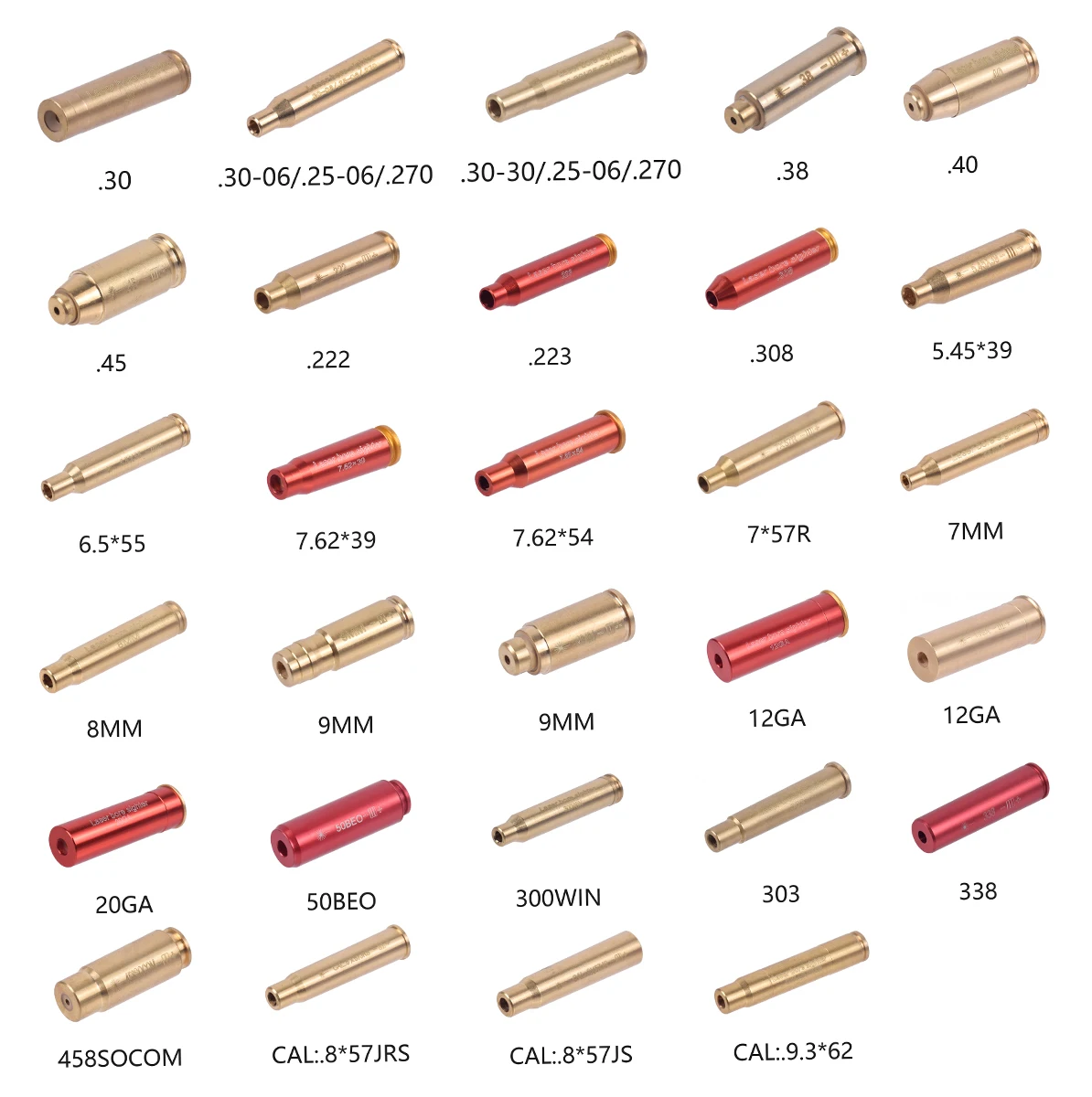 Calibre de latón de 12GA 20GA, 9mm, láseres rojos, calibre de bala de entrenamiento de visión de orificio, 223, 308, 7,62, 45 5,45x39 Boresighter para caza - imagen 2
