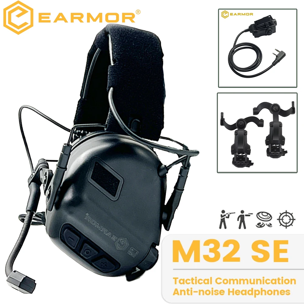 EARMOR M32 SE-auriculares tácticos para tiro, orejeras con reducción de ruido para caza con soportes de arco para casco, M51 PTT para comunicación