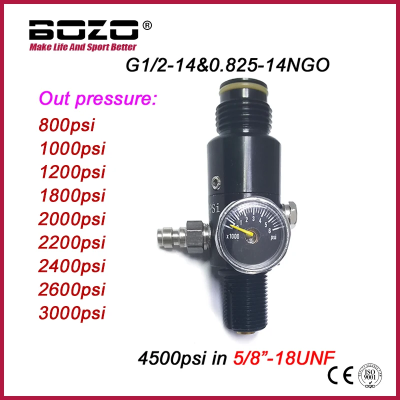 Tanque HPA de 5/8 "-18UNF, válvula reguladora de aire comprimido, botella cilíndrica de 4500psi, presión de salida de 800psi a 3000psi, Acuario de buceo