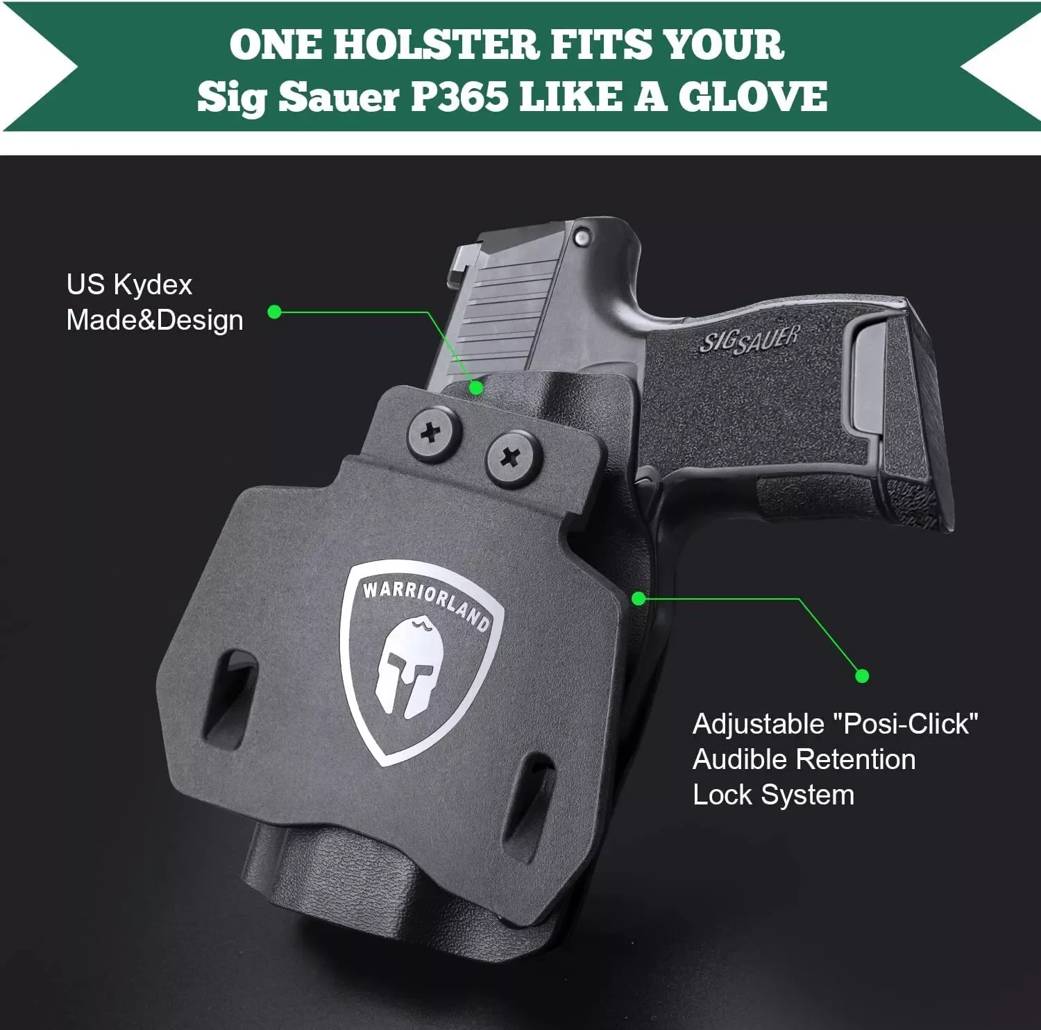 Sólo funda P365 OWB Kydex compatible con: Sig P365 / P365 SAS / P365X pistola táctica, bloqueo de sonido de clic, soporte de pistola de mano derecha - imagen 3