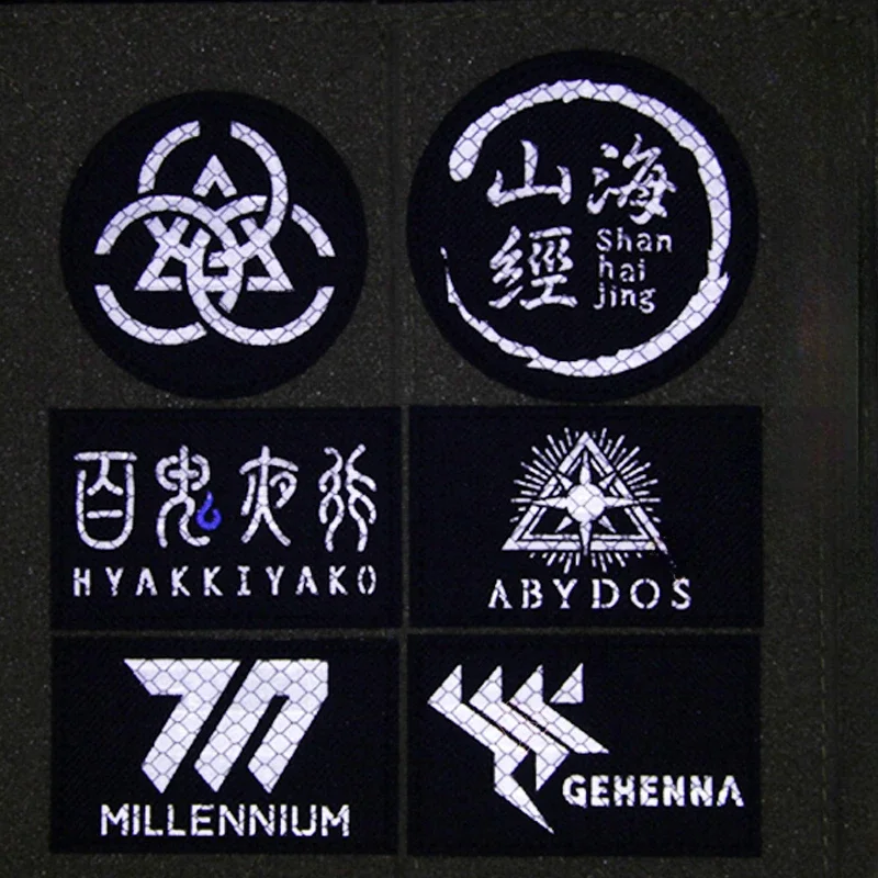 Parches reflectantes de Anime para niñas, insignias de primera línea en la mochila, brazalete de bucle de gancho, Henna Trinity IR, Blue Archive Millennium - imagen 3