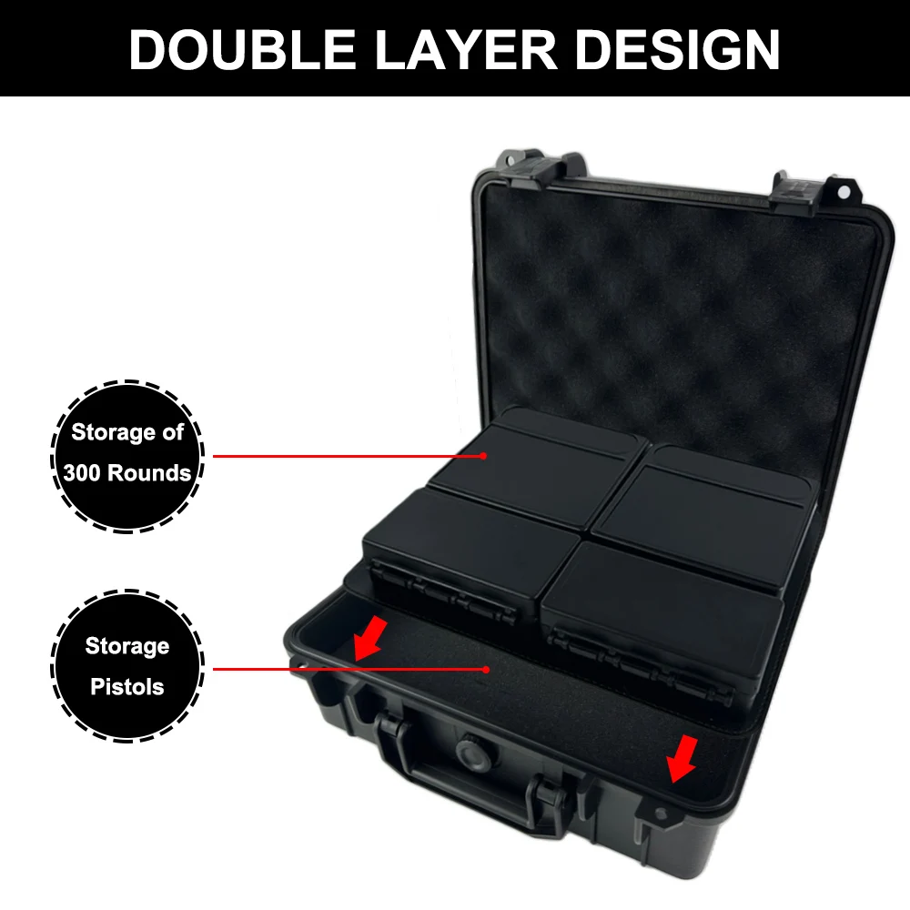 Caja de almacenamiento de pistola de munición portátil redonda 300, caja de almacenamiento de arma de fuego de carcasa dura bloqueable para accesorios de caza de calibre 9x19mm y 9mm - imagen 3