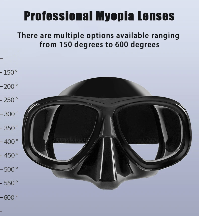 Nueva actualización de máscara de buceo para miopía óptica, juego de snorkel profesional para adultos, antiniebla UV400, gafas de buceo para miopía-150 ° ~-600 - imagen 3