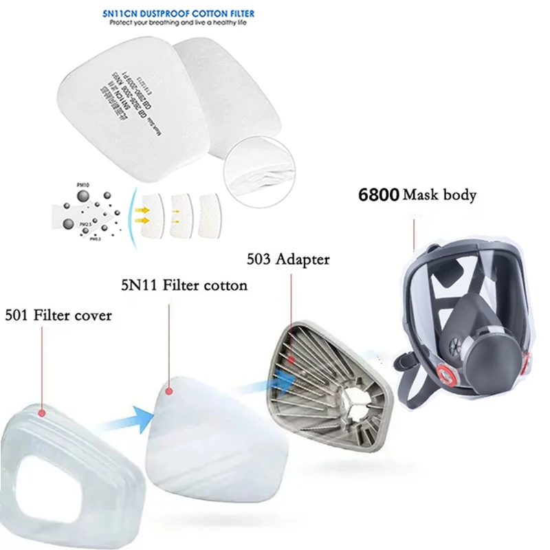 Mascarilla antipolvo 6800, respirador facial completo con filtros de partículas 5N11, juego 503 para trabajo Industrial, pintura en aerosol, molienda de decoración - imagen 2