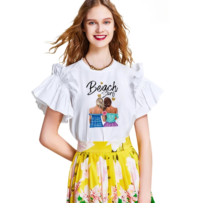 Pegatinas de dibujos animados de transferencia de calor de chica de bicicleta, parches de bricolaje para ropa, apliques de estilo de verano, moda Sexy - imagen 3