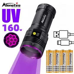 Linterna UV de alta potencia de 160W, luz negra, mancha de orina de perro y gato, mineral de tiña, marcador de escorpión, potente lámpara de antorcha UV recargable