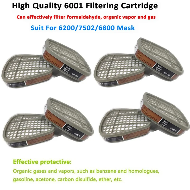 Cartucho de respirador orgánico 6001, filtro de algodón 5N11, juego 501, reemplazo para máscara de Gas de 3m, accesorios para máscara de pintura 6200/6800/7502 - imagen 2