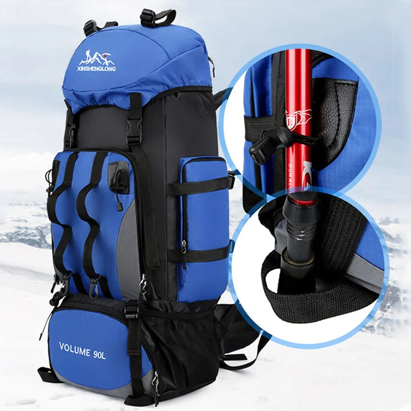 Bolsa de senderismo impermeable de 90L, mochila de viaje de gran capacidad, bolsas de deportes al aire libre, equipo de Camping X507A - imagen 4