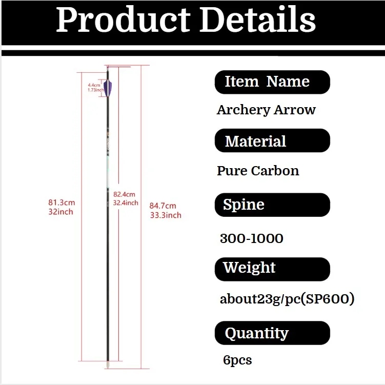 6 uds flechas de carbono puro 32 "eje de flecha SP300-1000 ID 4,2mm paletas de goma con ranura de aire arco tiro con arco caza competencia de tiro - imagen 5
