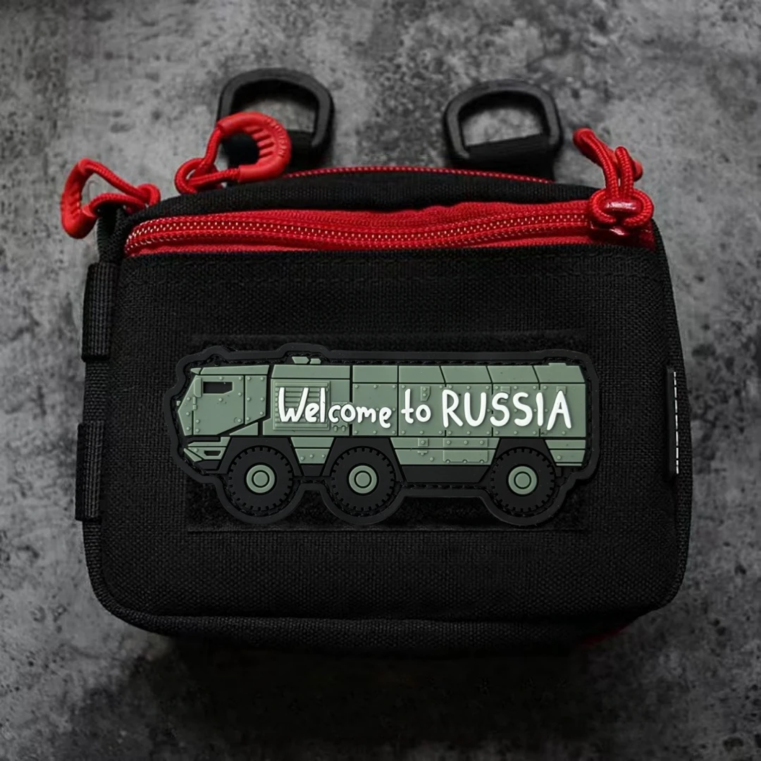 Brazalete militar "Bienvenido a Rusia", parche de PVC 3D para camión grande, insignia de moral táctica, gancho y bucle, accesorios para mochila, pegatina