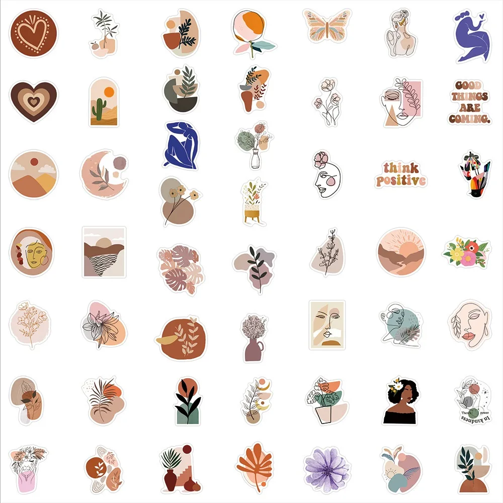 50 Uds. De pegatinas estéticas de arte bohemio, álbum de recortes, portátil, cuaderno, Graffiti bohemio, pegatinas Retro Vintage para niños, juguete para niñas - imagen 4