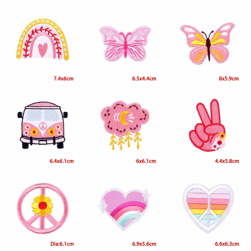 Parche de dibujos animados para planchar en la ropa, parches bordados de flores de arcoíris de diamantes, ropa, chaqueta, costura DIY, 10 unids/lote - imagen 5