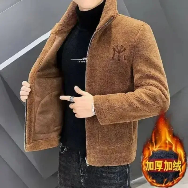 Chaqueta de lana de cordero de imitación para hombre, chaqueta de solapa con forro polar grueso, Popular, otoño e invierno, 2026 - imagen 4