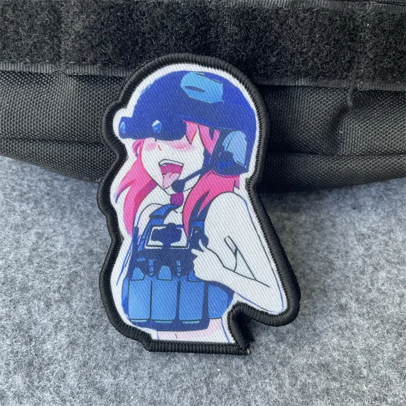 Parches tácticos de Anime Airsoft para chica, parche táctico Waifu con estampado, brazalete con gancho y bucle, mochila militar, insignia de moral, pegatinas - imagen 4