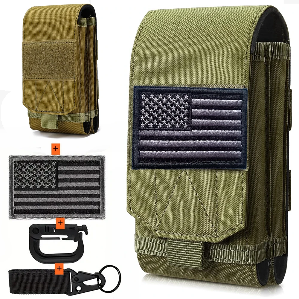 Bolsa para teléfono Molle, funda táctica para teléfono, soporte Universal para teléfono móvil doble, bolsa EDC de utilidad con llavero con parche de bandera de EE. UU., hebilla D - imagen 2