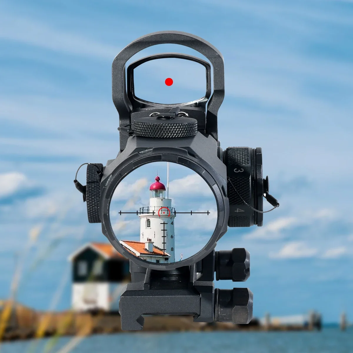 Alcance 4x24, mira telescópica para Rifle de aumento 4x con 1 mira de punto rojo para caza, colimador óptico táctico ajustable Airsoft, riel de 20mm - imagen 4