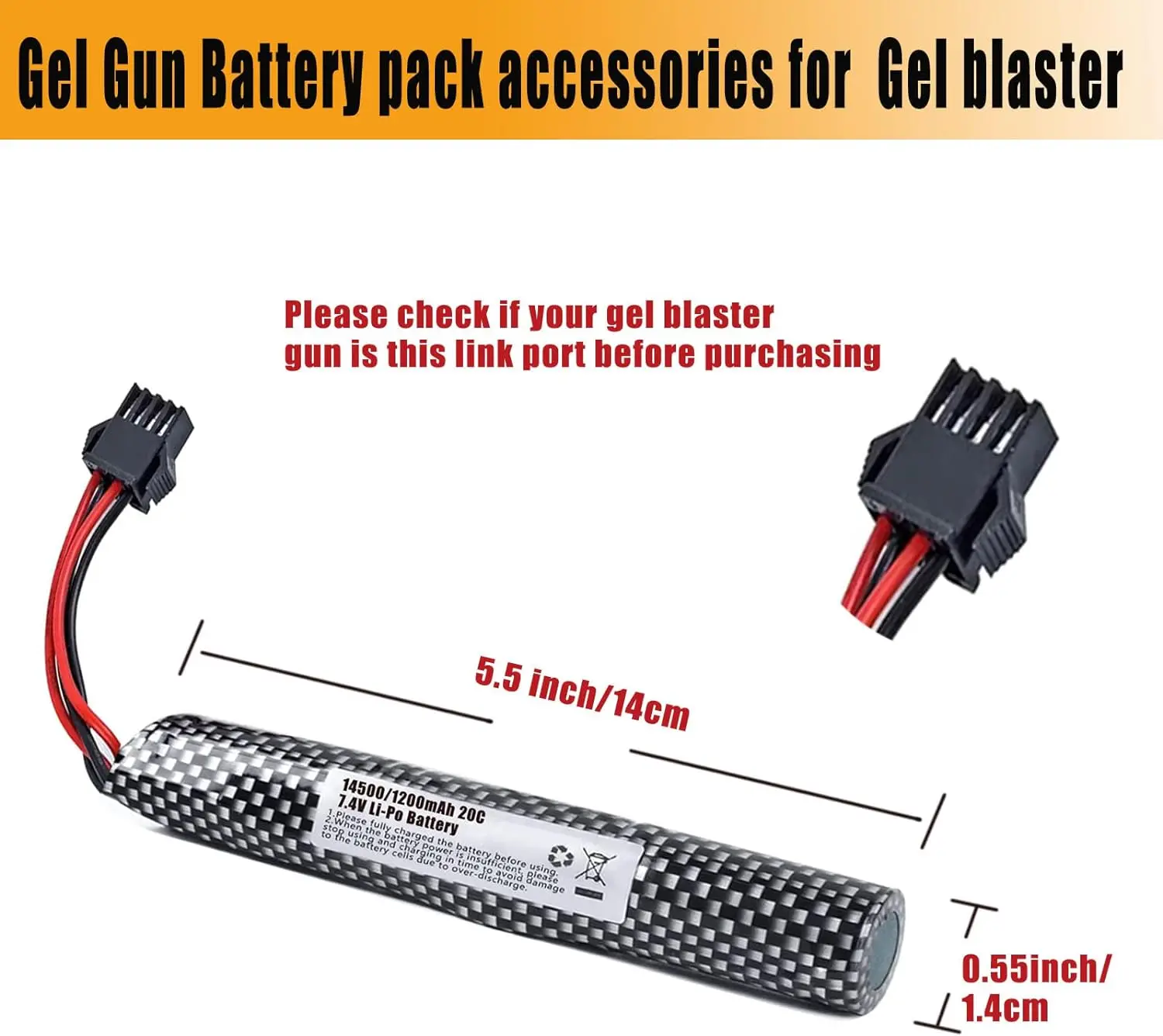 Batería recargable de iones de litio de 7,4 V y 1200mAh con conector de SM-4P y cargador USB para juguetes de Gel Blaster M416 M4A1 RC - imagen 2