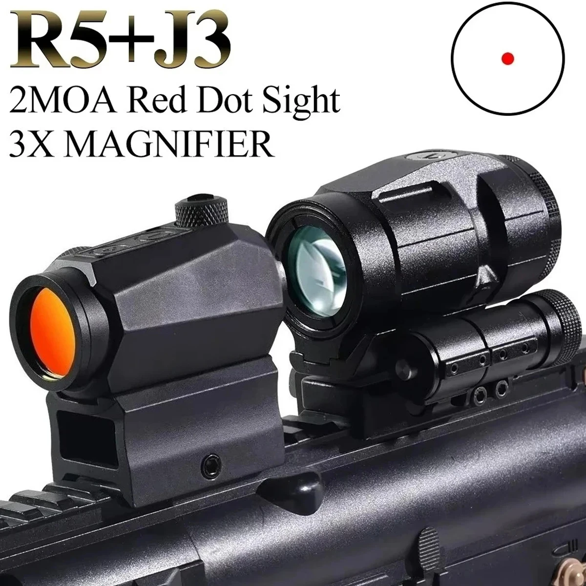 Lupa táctica R5 y J3 3X, mira de punto rojo, 2 MOA, mira telescópica réflex para caza, Combo de tiro holográfico, compatible con riel de 20mm