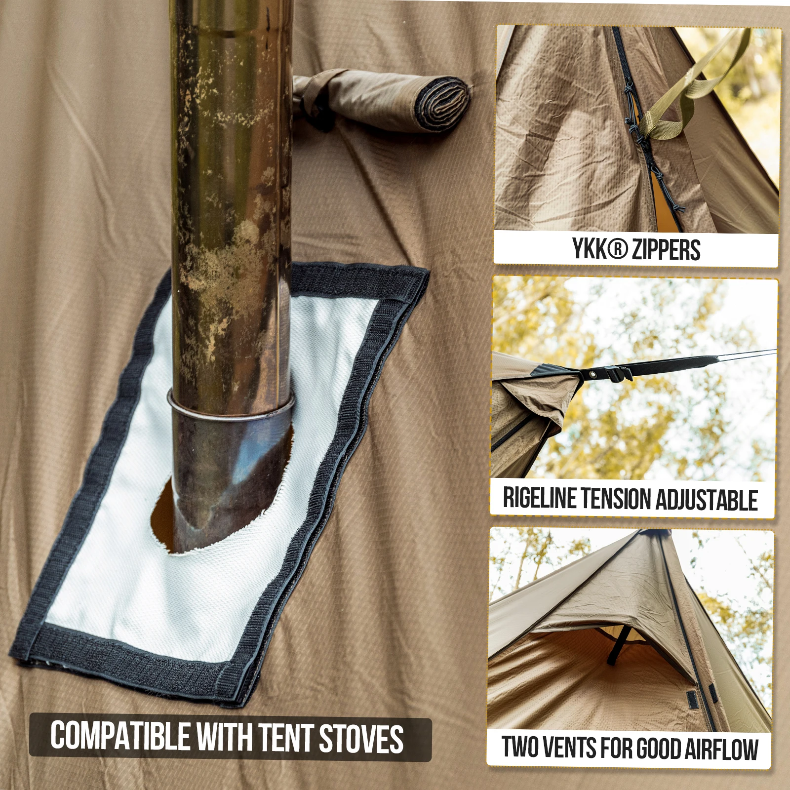 OneTigris ROCDOMUS Hammock Awning & Hot Tent Wood Burning Stove Compatible Waterproof Outdoor Tarp Canopy/Rain Fly Camping Cover - imagen 4