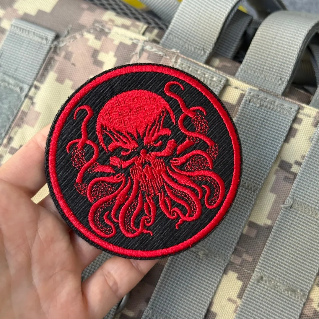 Parche malvado de pulpo Chevron, insignia de moral táctica, parches bordados con gancho para ropa, mochila del ejército militar, pegatina personalizada - imagen 3