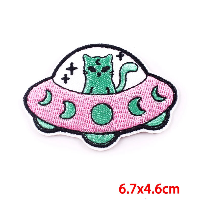 Parche bordado de nave espacial alienígena, parches de hierro de dibujos animados para ropa, parches bordados DIY para ropa, pegatinas de costura - imagen 4